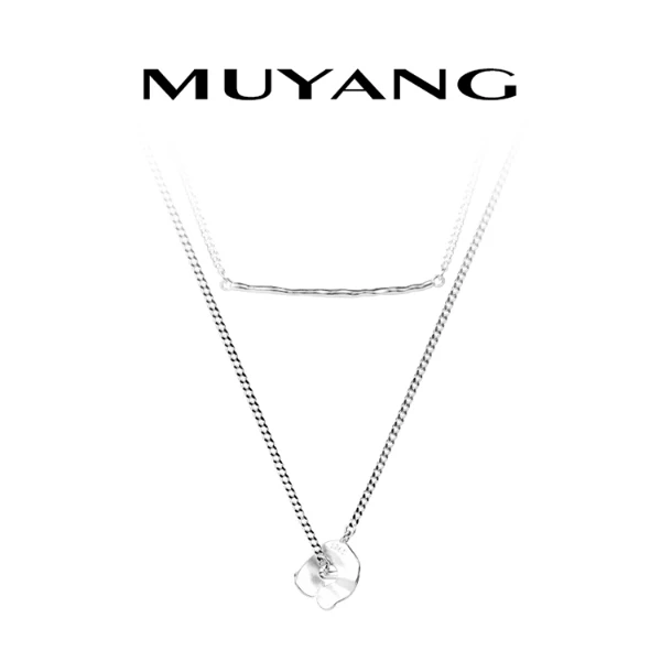 muyang/慕阳 坠链均925银 项链女双层毛衣链简约时尚百搭银色素链