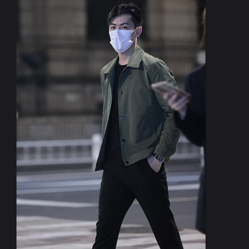 【加厚款】秋装新款男士夹克潮流韩版修身帅休闲纯色翻领上衣