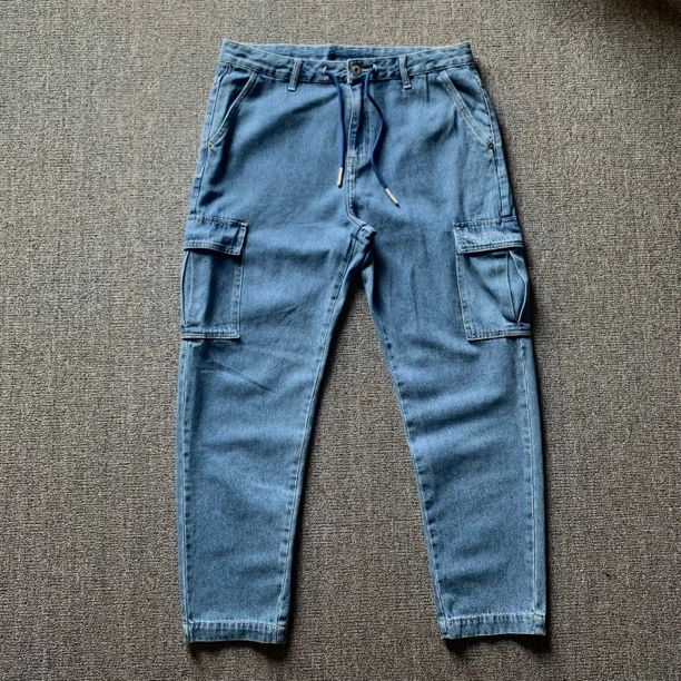 春秋款水洗工装多口袋牛仔长裤
