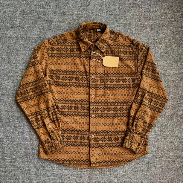 民族风灯芯绒衬衫长袖男士