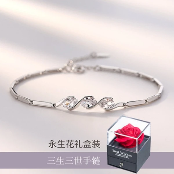 zb纯银合成锆石手链 999纯银手链女简约学生森系闺蜜生日礼物ins