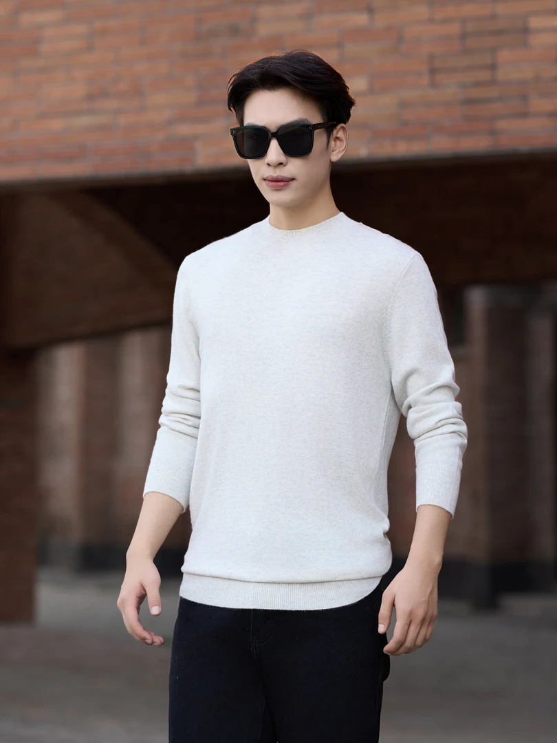 男士半高领纯色男士圆领长袖打底针织休闲秋冬冬季舒适保暖时尚