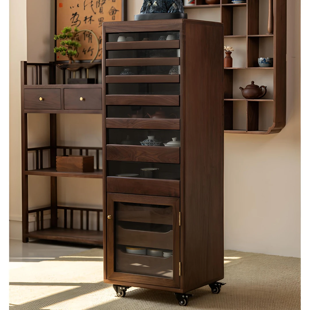 【十层牙科柜】北美黑胡桃木落地高款收纳紫砂壶省空间中式家用茶室