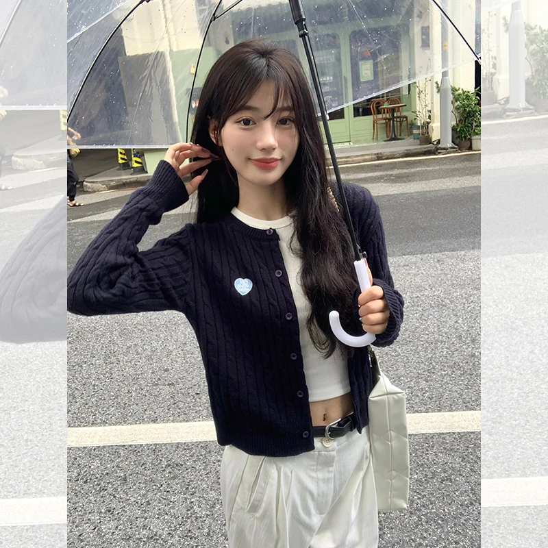 宋正恩女装针织开衫外套女穿搭修身独特毛衣麻花外搭ZE9732