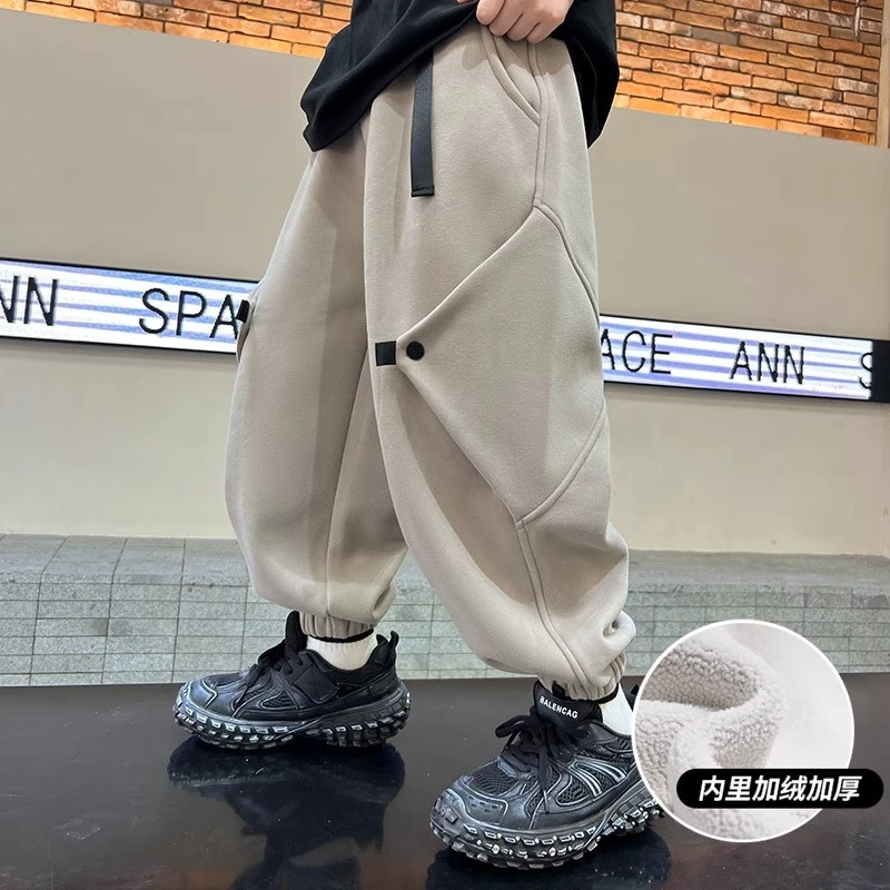 男童加绒裤子秋冬款一体绒2023新款儿童棉裤冬装中大童装冬季潮酷