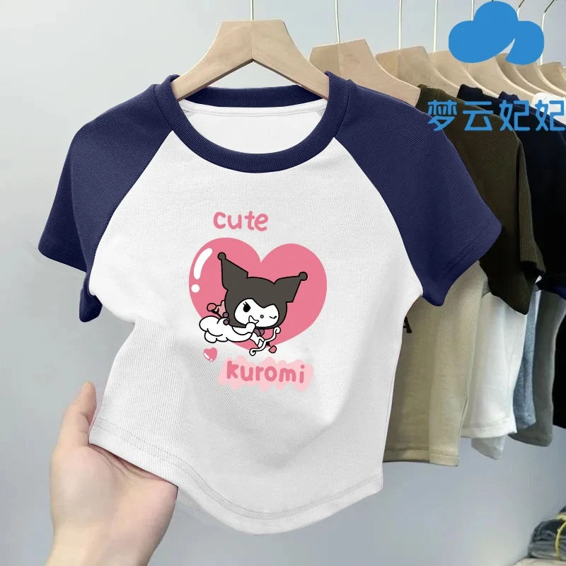 半袖库洛米印花宝宝纯棉女童短袖t恤潮流韩版2024洋气圆领儿童t恤