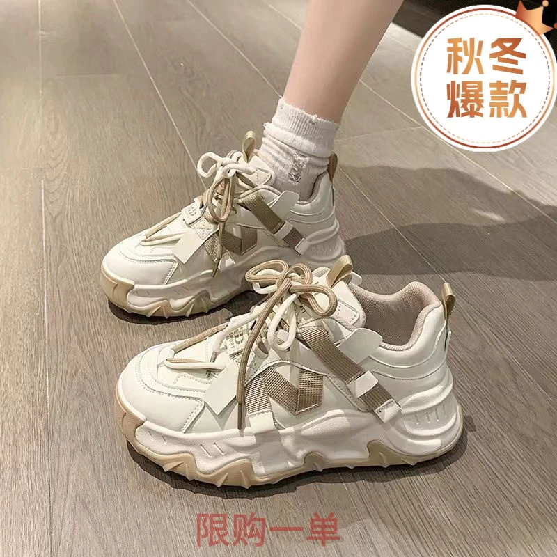 显脚小老爹鞋女爆款百搭网红超火2023春秋季新款厚底运动小白鞋YH