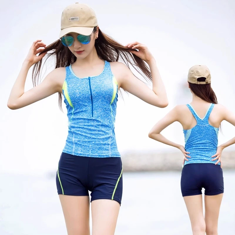 三奇泳衣女分体平角运动大码高端时尚遮肚显瘦保守温泉游泳衣女款