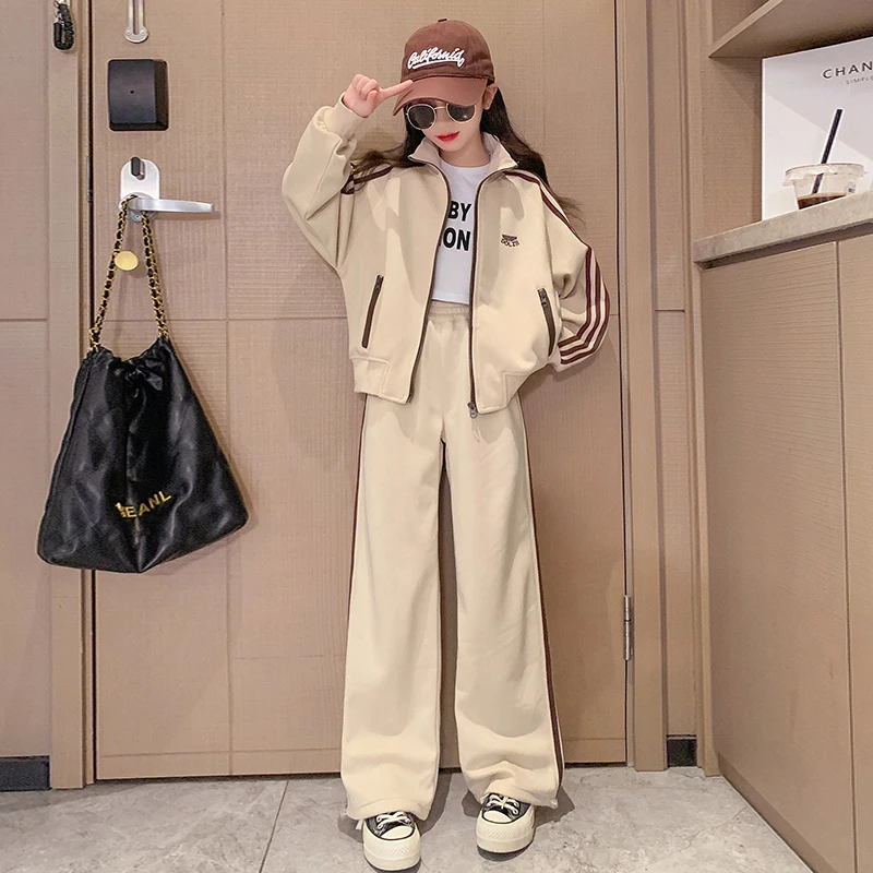 女童套装春装2024新款儿童韩版洋气时髦网红春秋中大童运动两件套