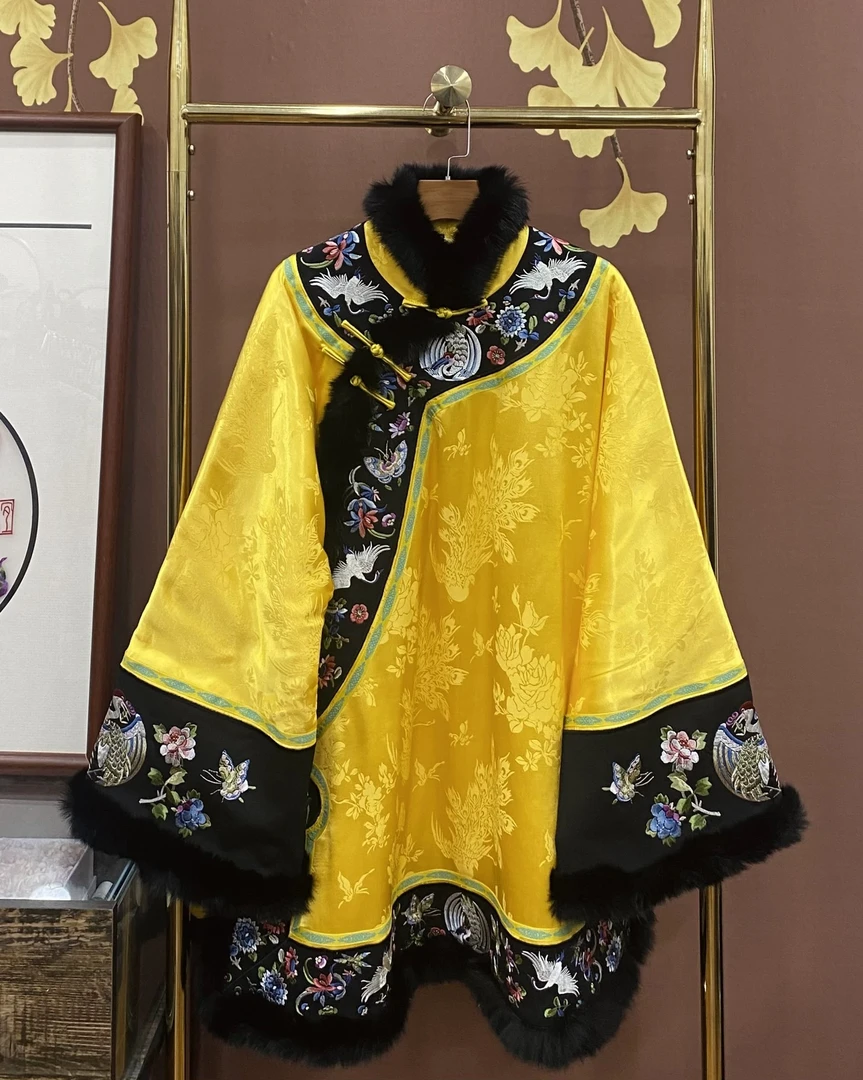 5873提花重工刺绣兔毛毛领偏襟清汉服国风棉衣棉服