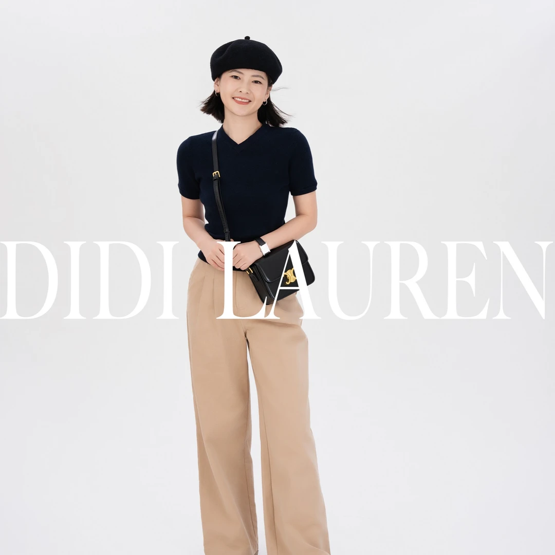 DIDI LAUREN“秋日坠梦”设计感褶皱款卡其色休闲阔腿西装裤