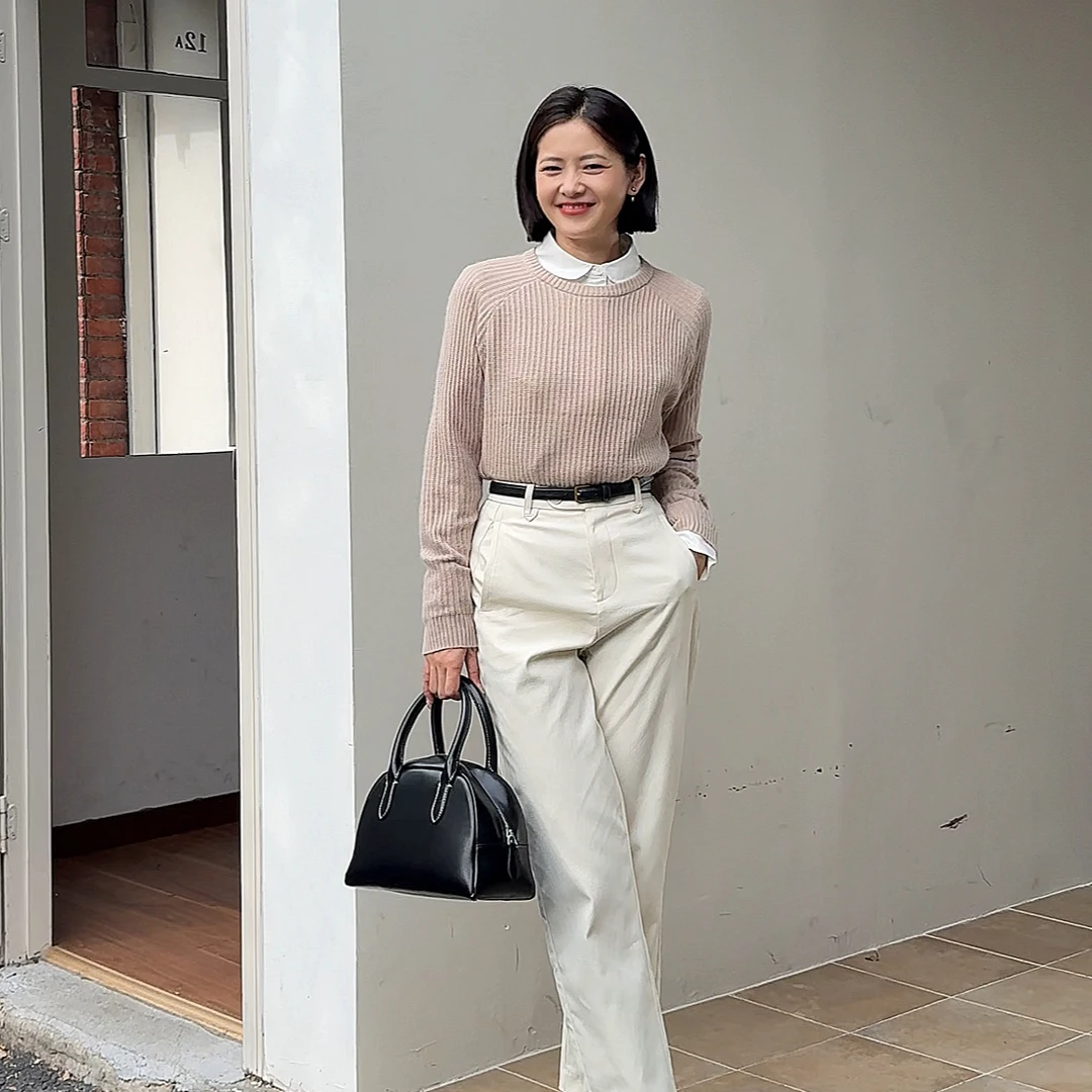 DIDI LAUREN“帕尼”高级简约百搭款米色烟管裤