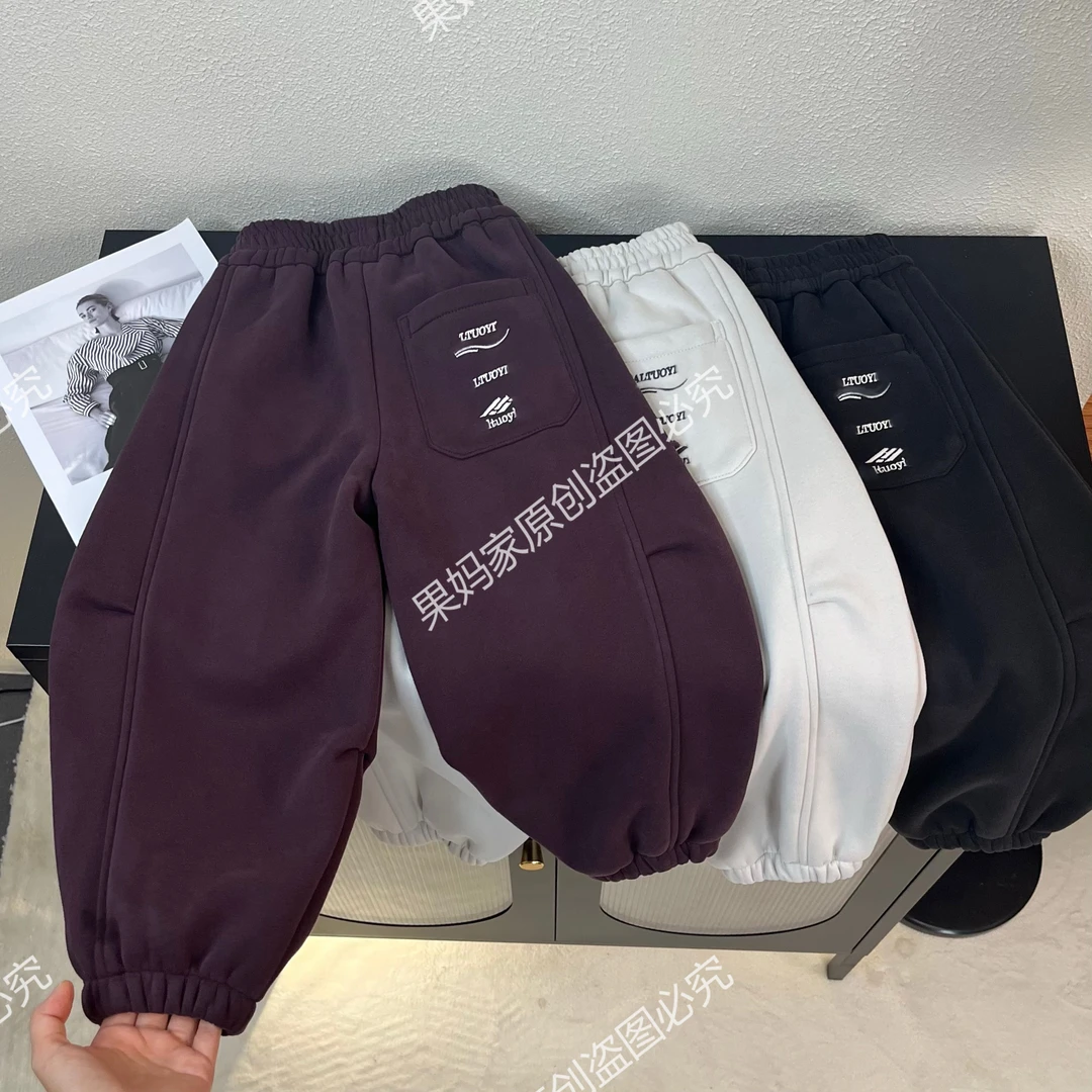 儿童卫裤2024秋冬季新款束脚长裤中大童休闲裤子冬装加绒厚运动裤