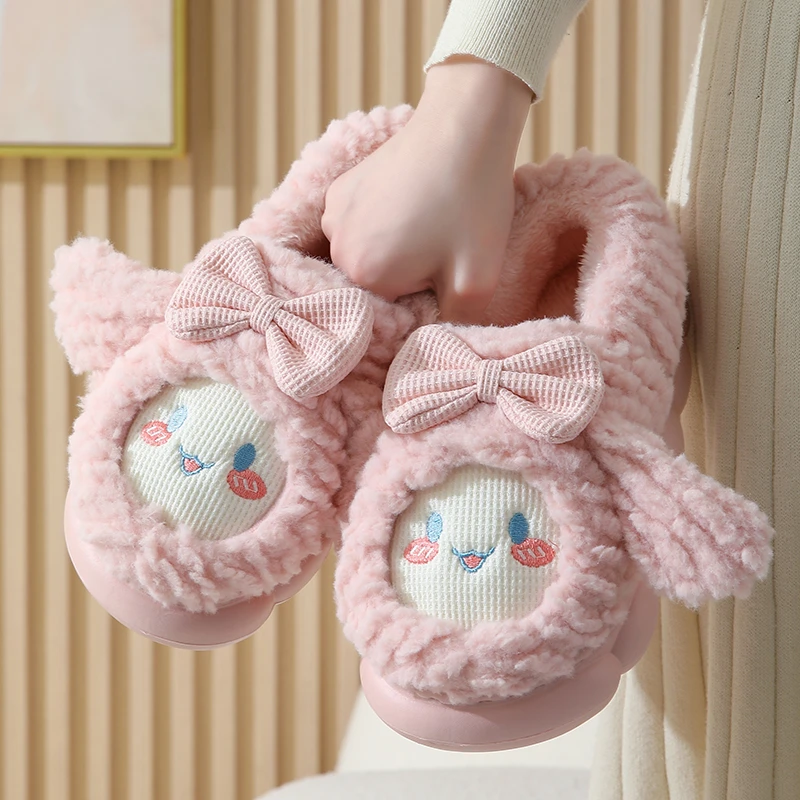 厚底防滑全包跟棉拖鞋女卡通保暖情侣产后冬天居家可爱软毛绒棉鞋