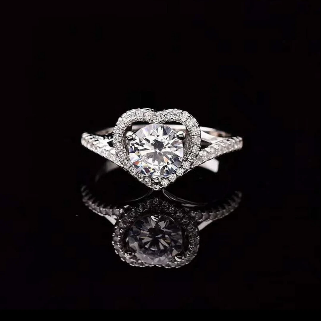 925银莫桑石银制品 【一见倾心】爱心轻奢结婚合精致成碳硅石戒指