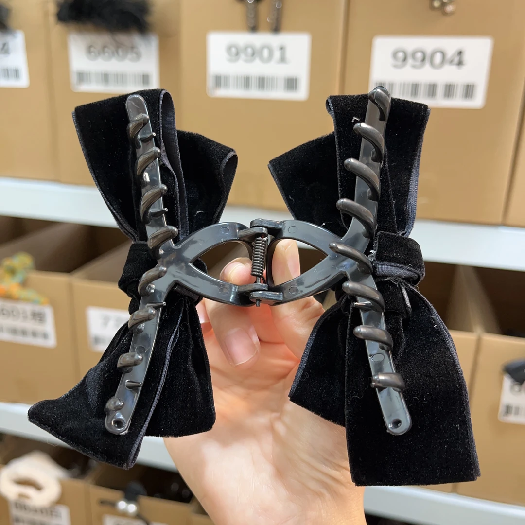 黑色丝绒蝴蝶结抓夹法式女高级感精致秋冬气质百搭发夹网红6614