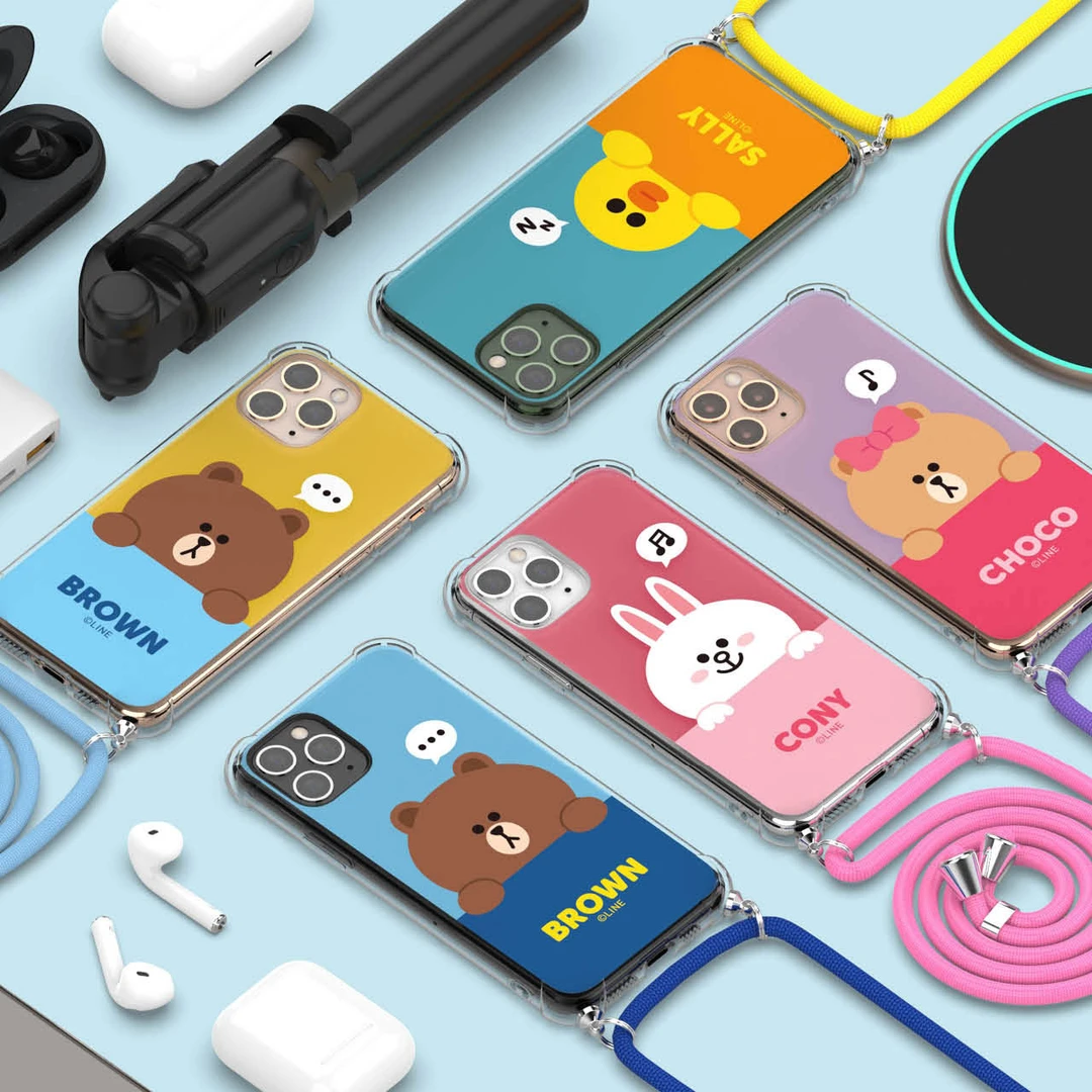 LINEFRIENDS欢乐唱系列带挂绳壳 少女心brown四角防撞 防摔手机壳