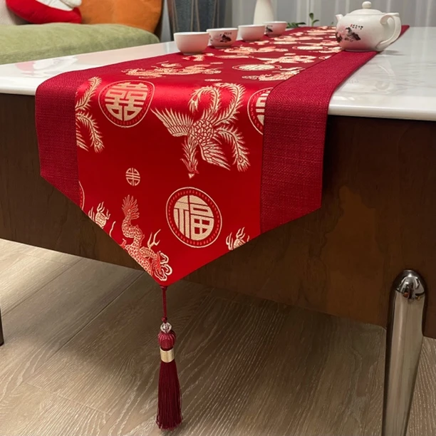 结婚红色桌布中式结婚桌旗喜庆婚庆长方形餐桌布茶几布艺茶桌垫布