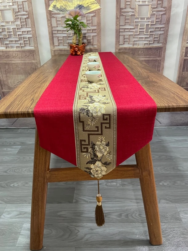 新中式桌旗结婚礼喜庆红色长条茶几桌布装饰喜事电视柜盖布餐桌布