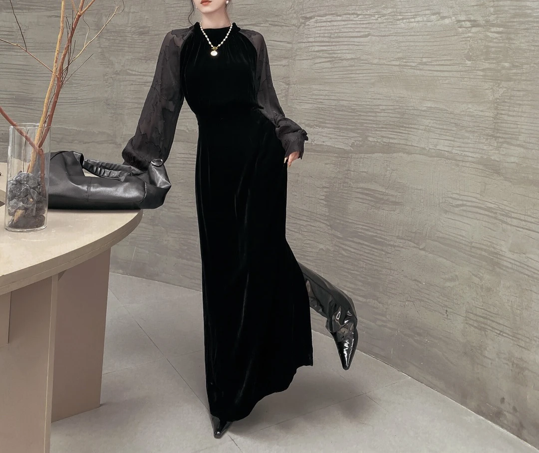 【C·Ting】真丝桑蚕丝气质拼接高腰收腰连衣裙