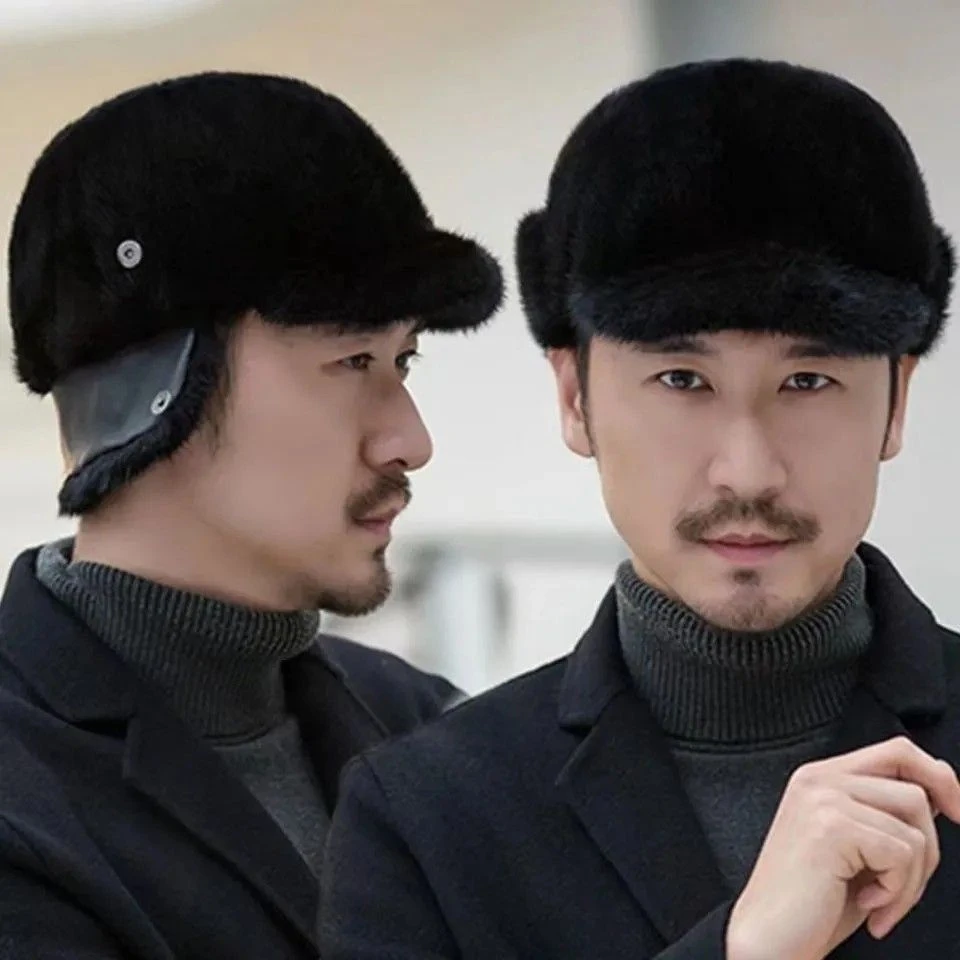 精品时尚新款进口真水貂毛男士护耳帽子鸭舌帽秋冬季保暖皮草帽子
