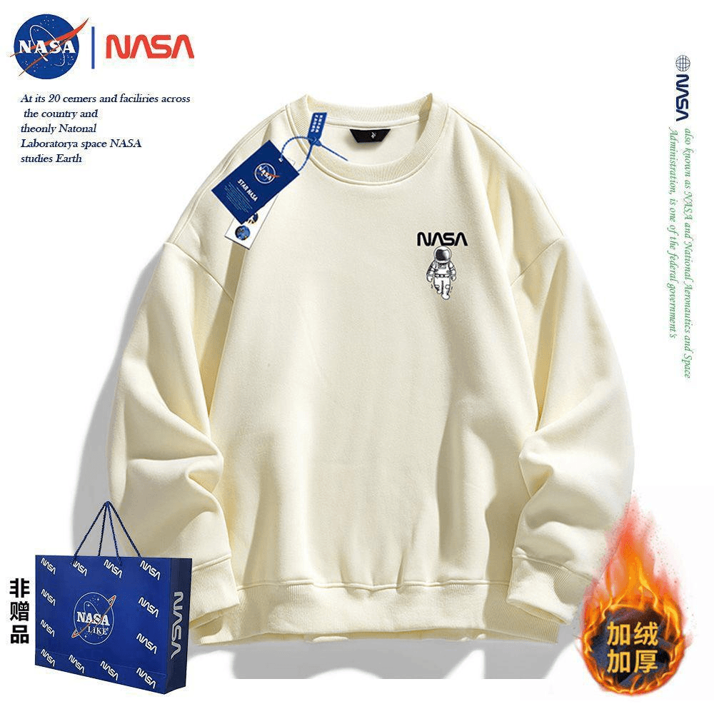 NASA联名圆领卫衣男秋冬简约美式宽松加绒加厚百搭情侣休闲卫衣