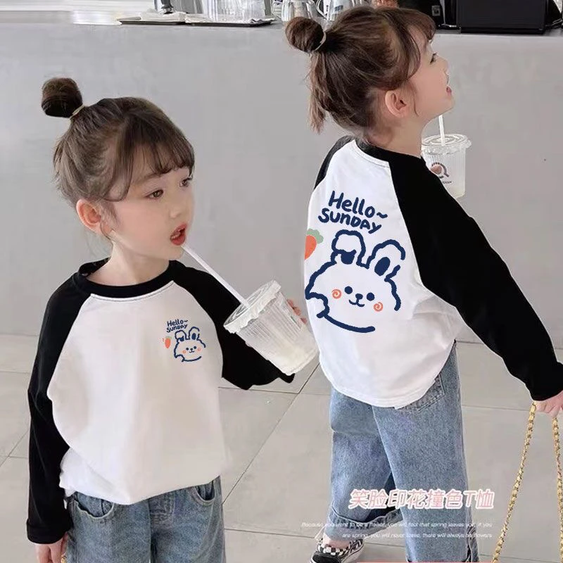 纯棉女童儿童T恤2024新款小童女童宝宝时髦薄款百搭网红洋气潮