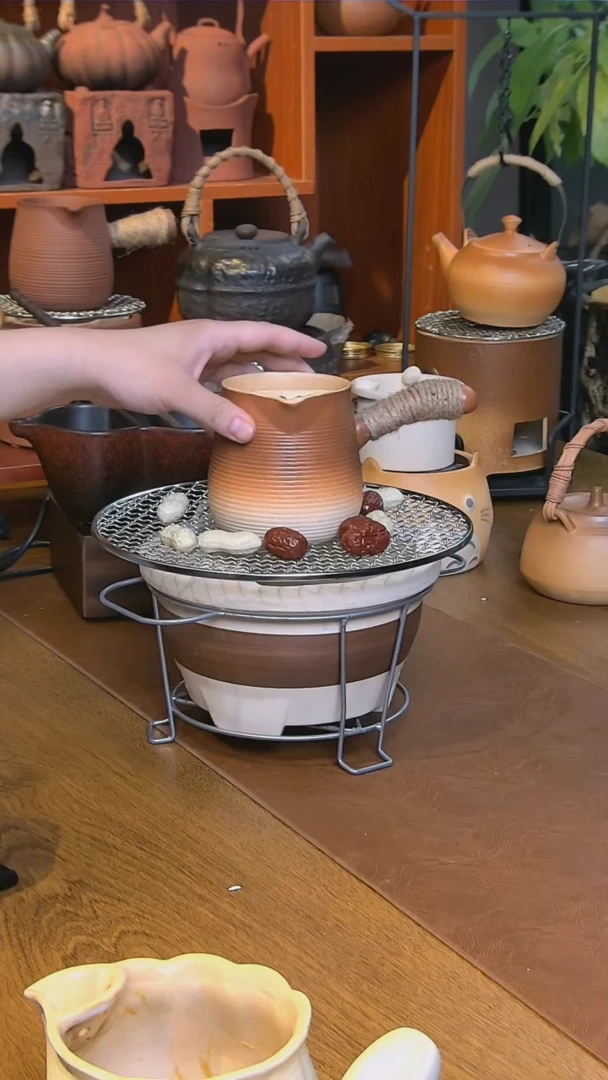 【闪购商品】煮茶小碳炉加500ml砂金釉罐罐壶