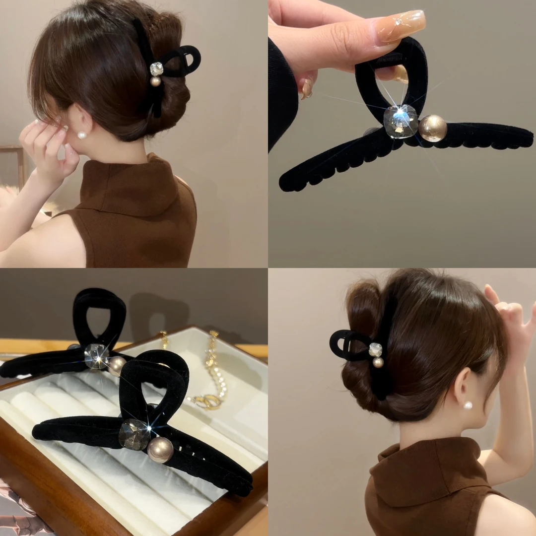 秋冬新款植绒小香风气质时尚黑色复古法式优雅网红抓夹发夹大号