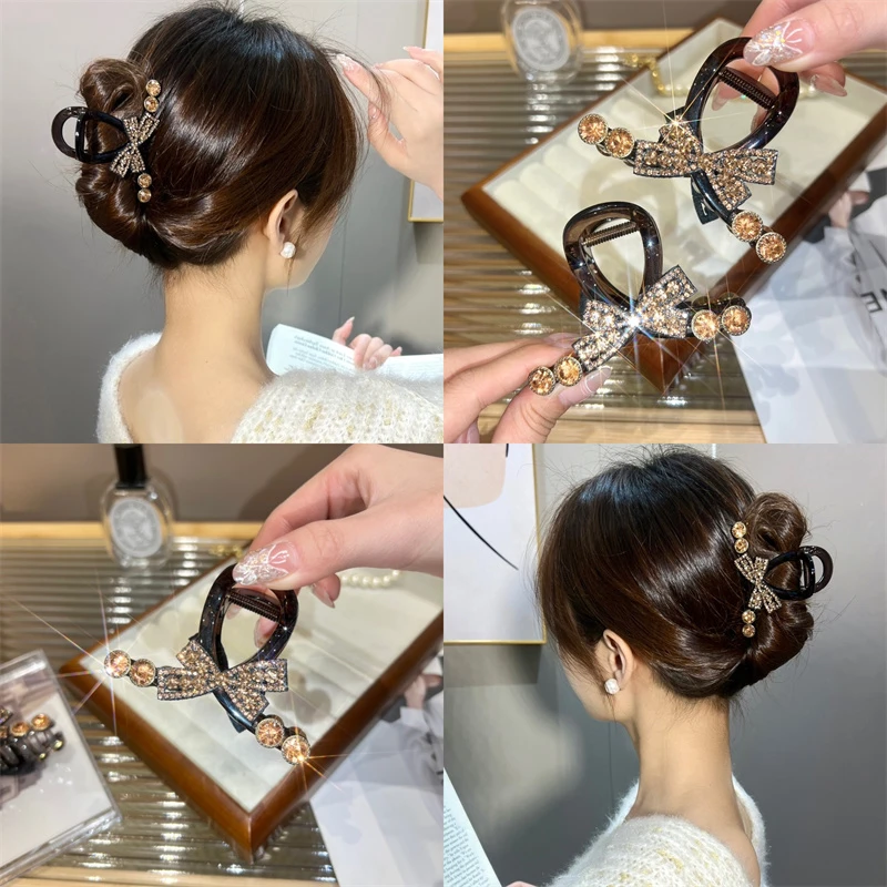 闪耀蝴蝶结中号发夹高级感抓夹女后脑勺头发夹时尚新款鲨鱼夹发卡