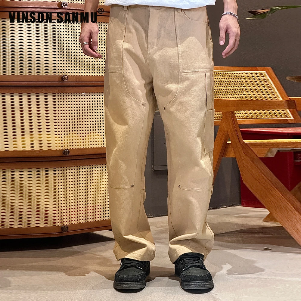VINSON叁木 2024秋季新品clean fit美式潮休闲宽松直筒双膝伐木裤