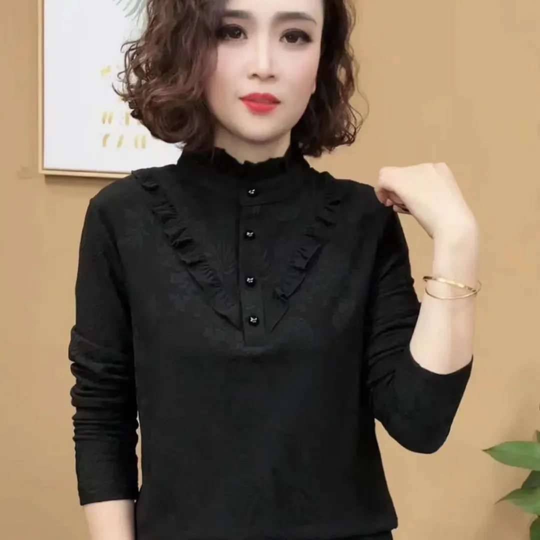 2024新款拼接圆领长袖修身显瘦减龄女士保暖打底衫