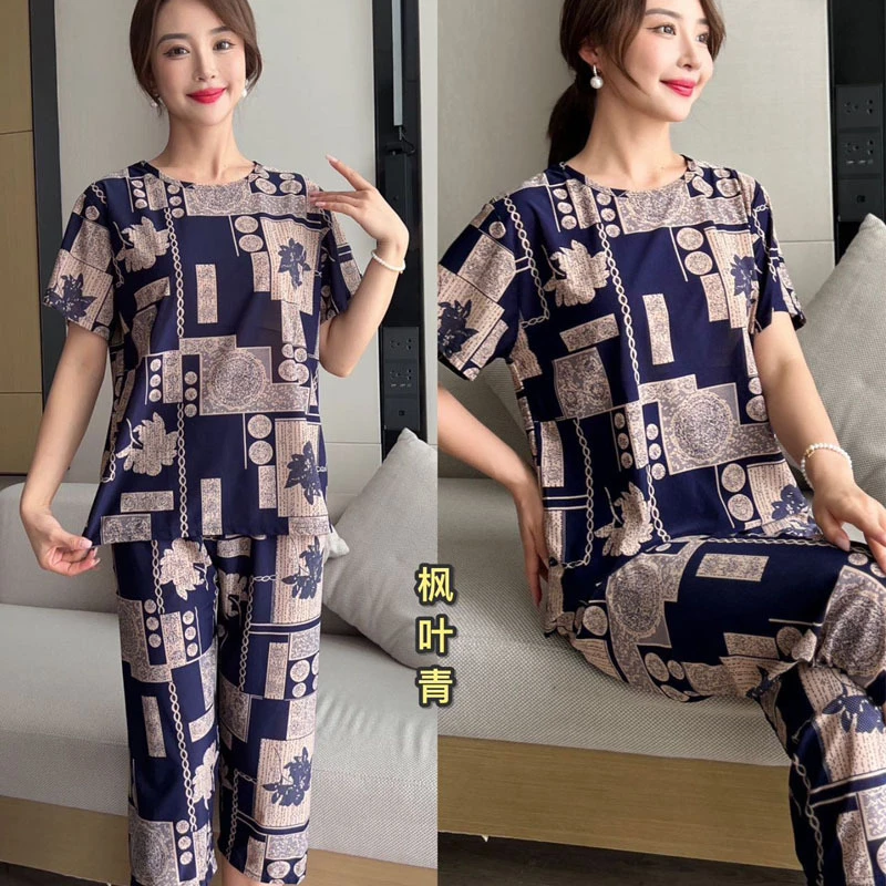 妈妈装夏装衣服奶奶夏季休闲时尚套装老年人女士短袖冰丝女