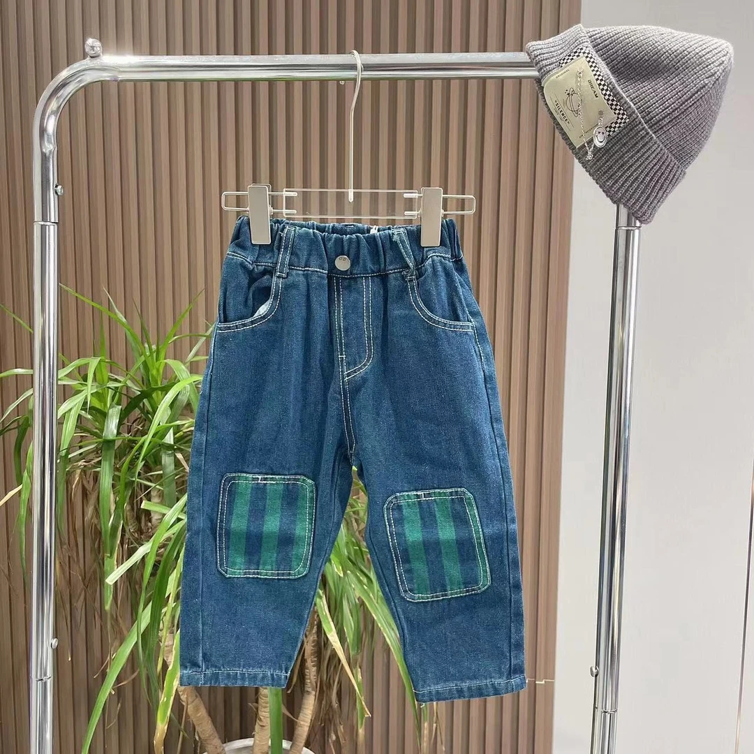 k22187 韩版  童装  彩条 百搭 牛仔裤