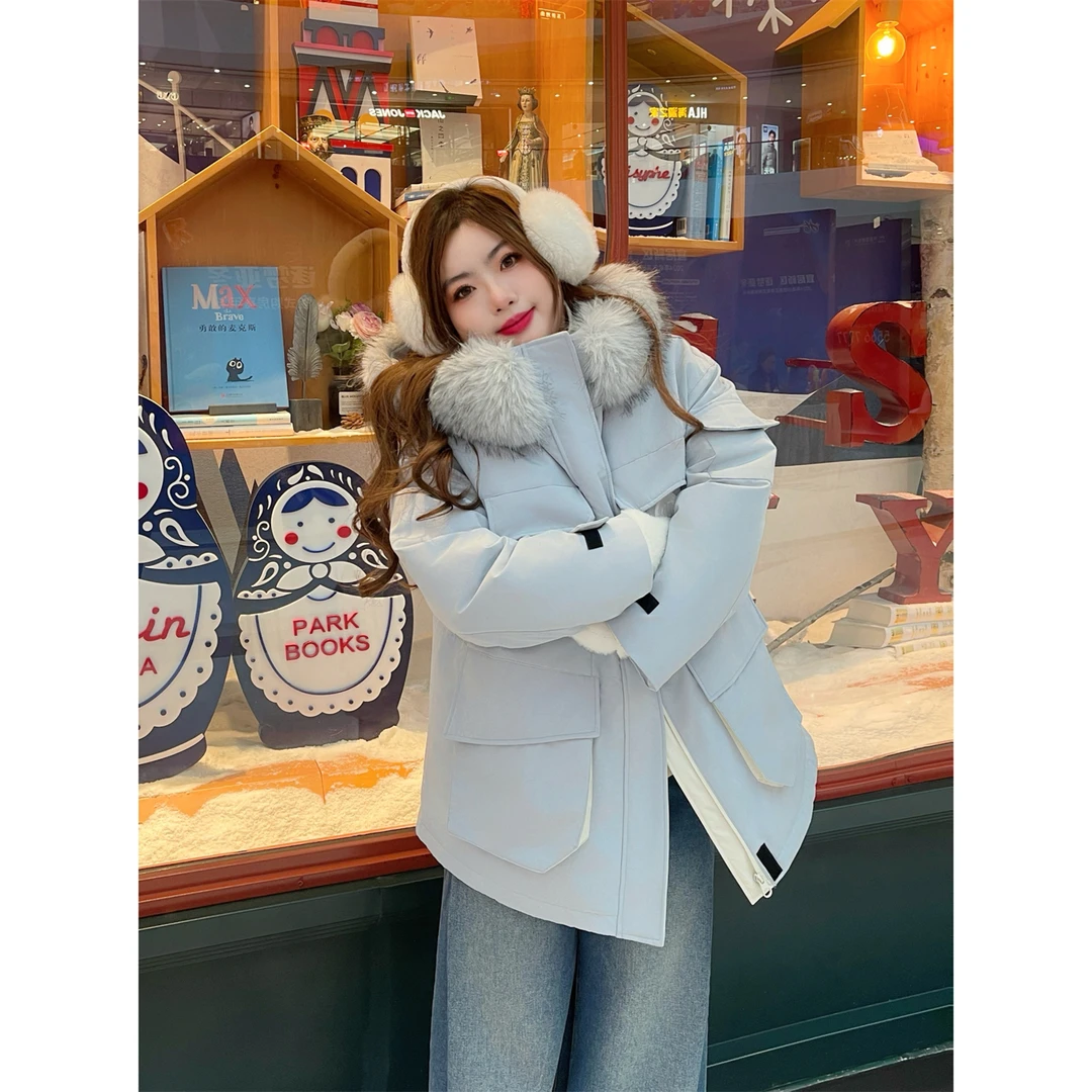 嘉德利记 / 工装风大毛领羽绒服11800花契200斤胖mm冬季简约洋气