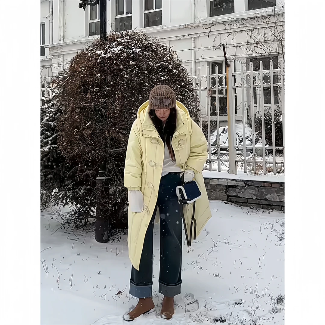 断码捡漏~冰岛方糖 / 韩系连帽过膝长款羽绒服11247花契200斤胖mm