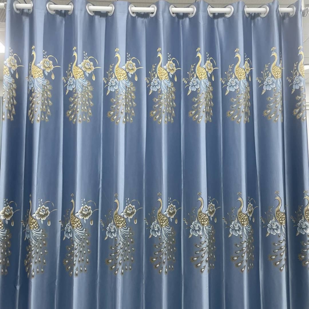 蓝灰色{孔雀}高精密高遮光窗帘
