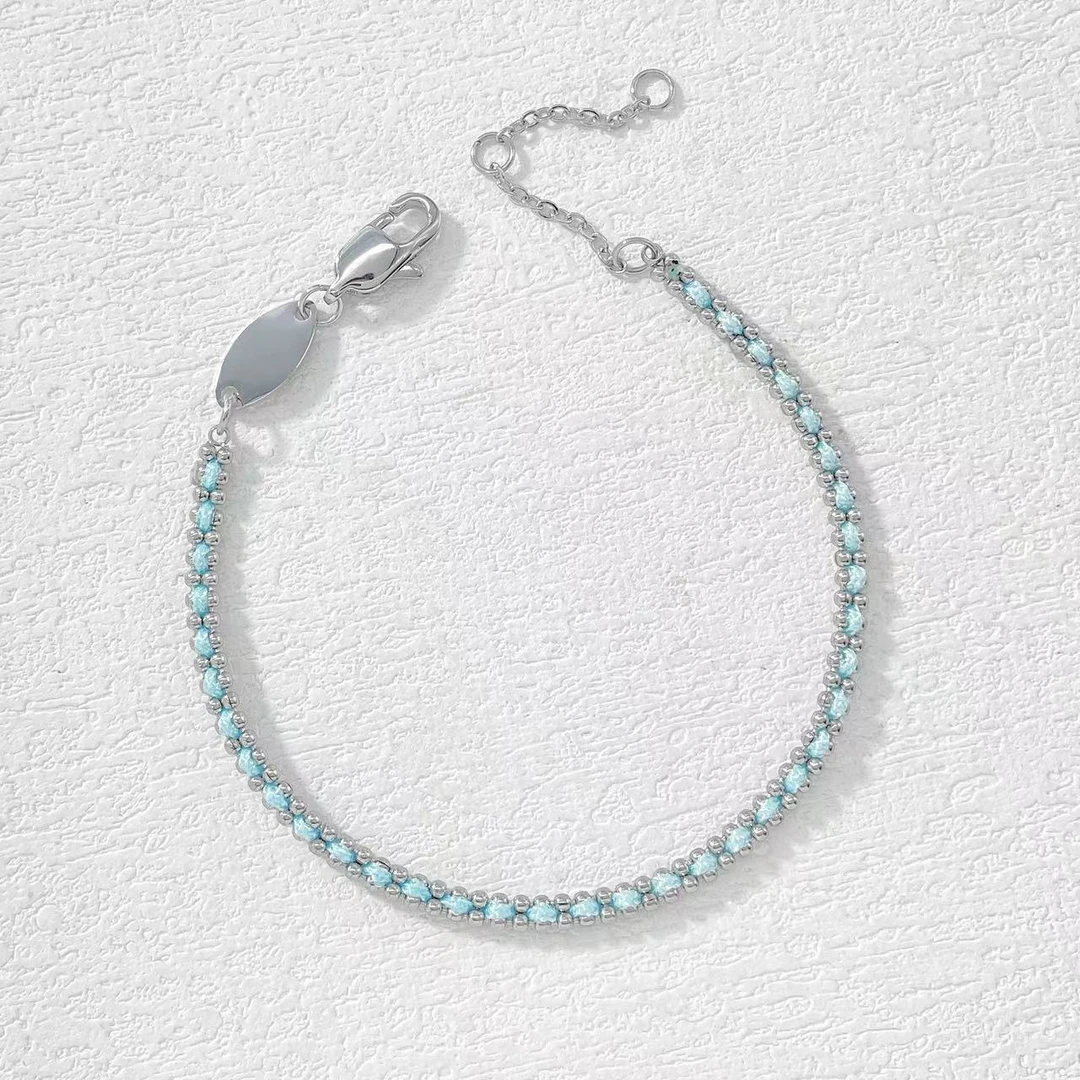 钛钢手链 木木（RZ5661） 20厘米 手工编织湖水蓝色骨头手链