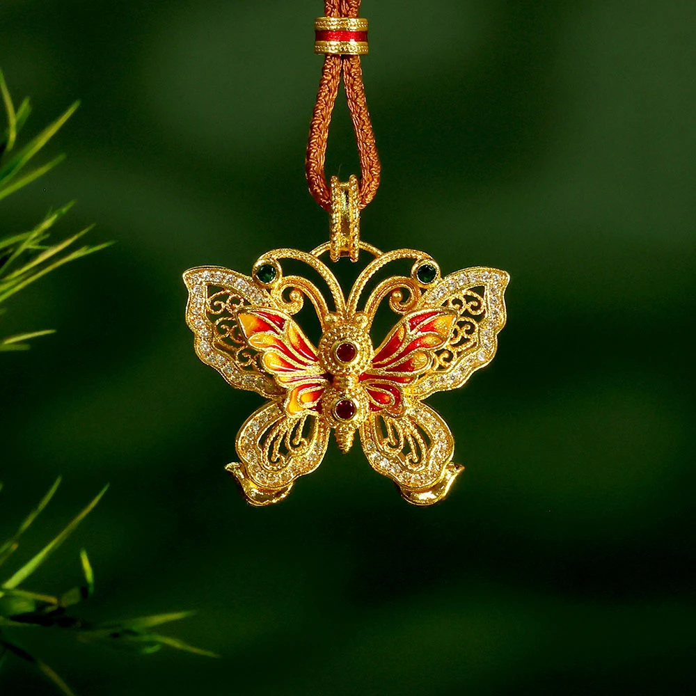 铜合金项链 木木（RZ5260） 70厘米 珐琅蝴蝶抽拉调节项链