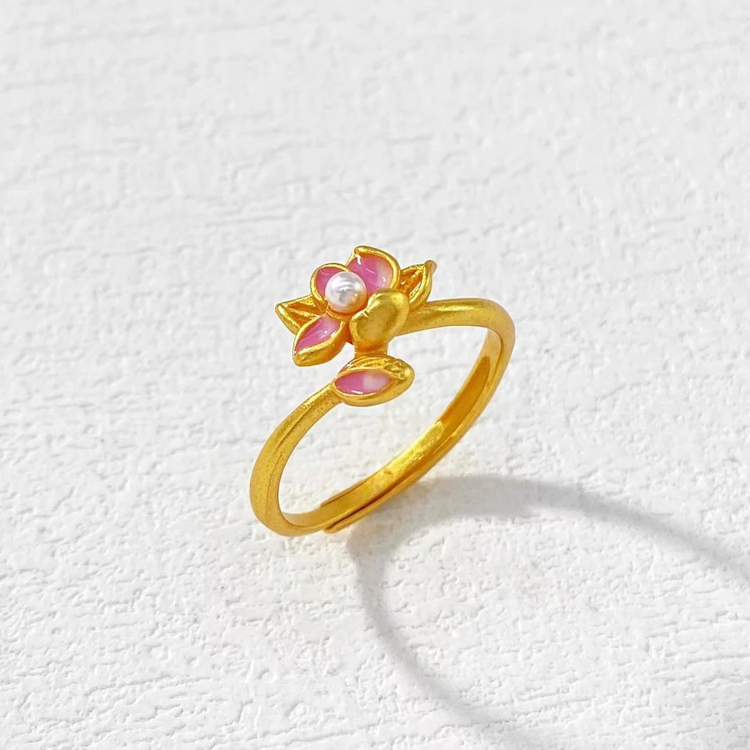 铜合金戒指 木木（RZ5542） 喜事莲莲素圈开口可调节指环戒指