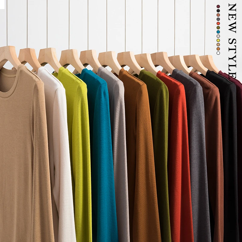 圆领新款女纯色时尚百搭显瘦打底衫T恤春秋中领上衣