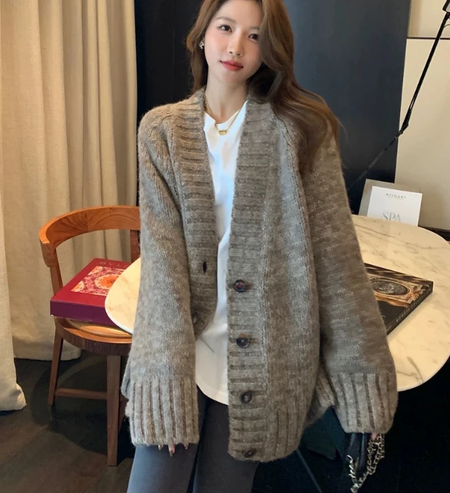 秋冬慵懒风复古宽松显瘦外搭中长款加厚毛衣外套18