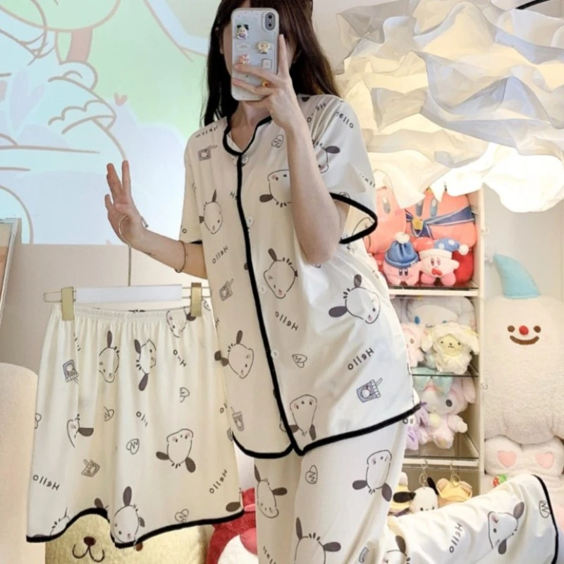 【三件套奶茶杯】新款夏季ins风卡通大码三件套休闲睡衣女套装