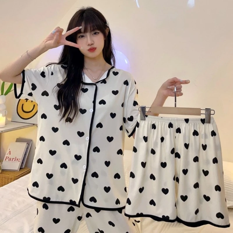 【三件套爱心】夏天甜美休闲大码三件套少女睡衣女套装家居服G306