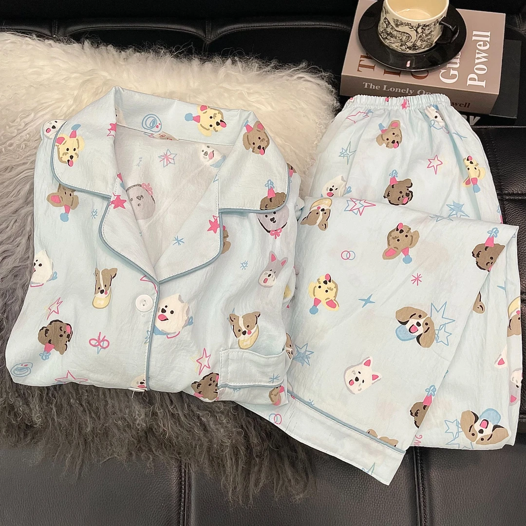 【长袖云朵绵】秋天卡通长裤睡衣女套装甜美少女春秋透气家居服