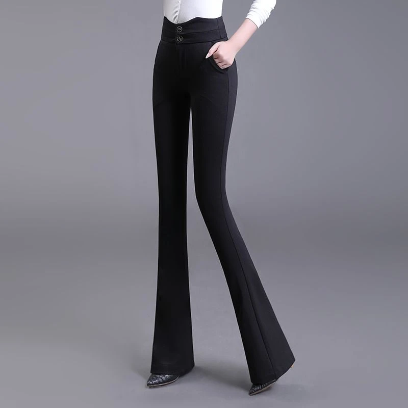 高档裤子女微喇叭裤春季新款韩版高腰阔腿裤弹力大码显瘦休闲裤子