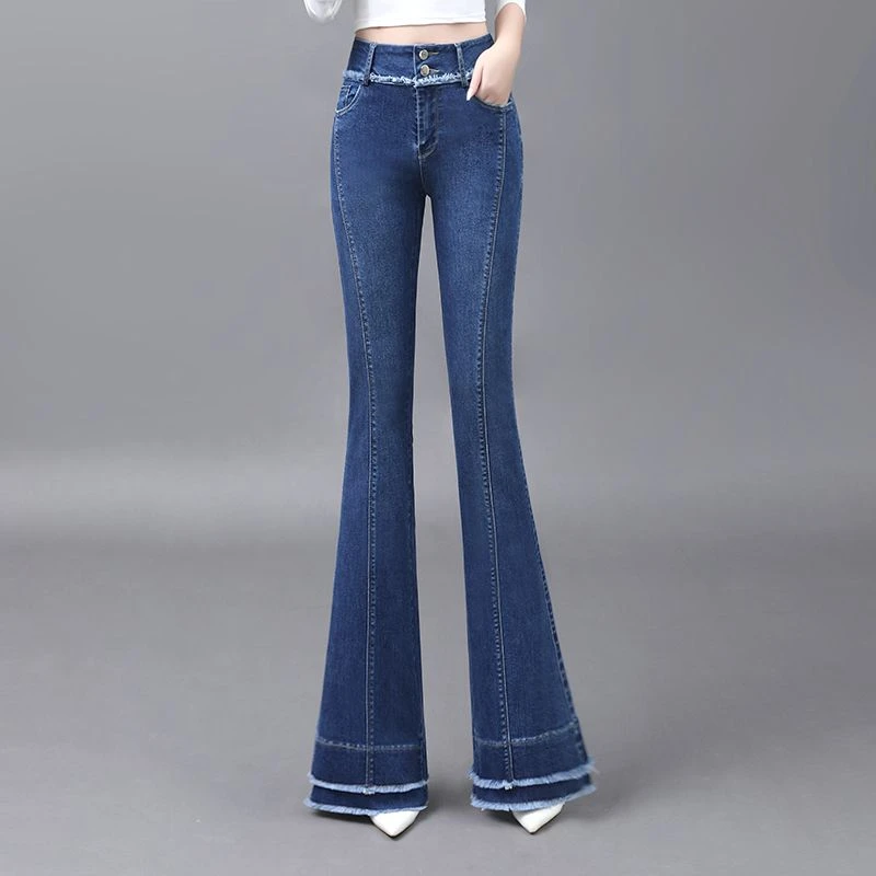 阔腿牛仔裤女秋冬新款韩版时尚百搭毛边微喇裤高腰显瘦加长喇叭裤