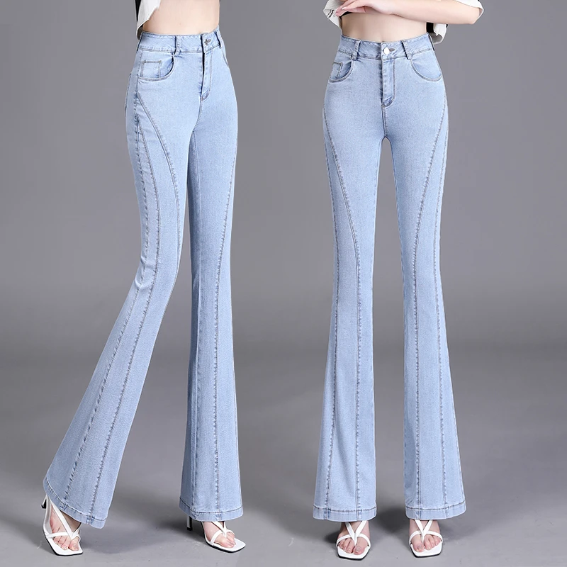 浅蓝色牛仔裤女2025秋季新款高腰修身显瘦时尚洋气质百搭喇叭裤子