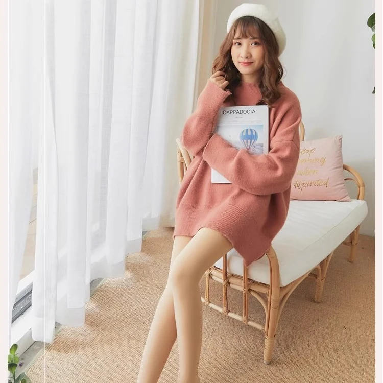 秋冬新款自然肤色蕾丝提花加绒打底裤女高腰收腹提臀保暖光腿神器