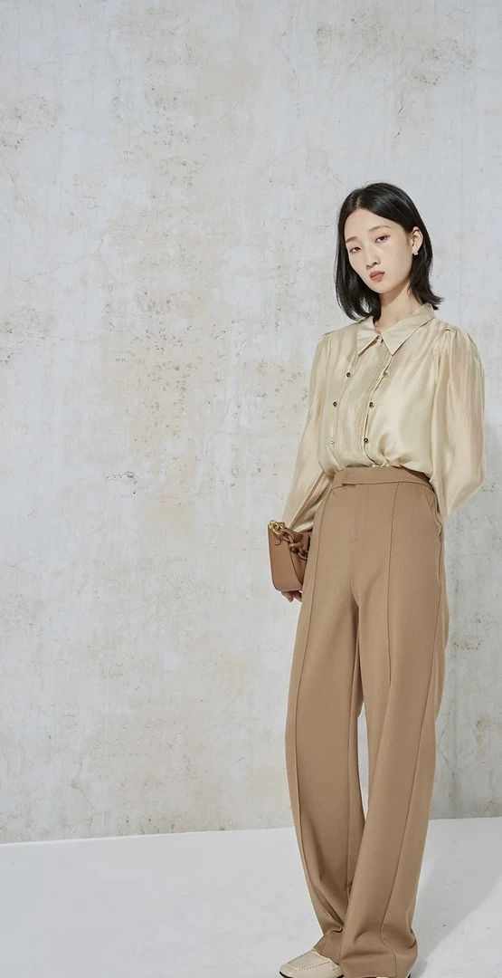 新款简约双排扣装饰设计感长袖衬衫上衣